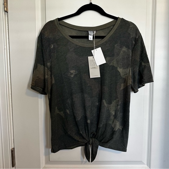 Alternative Tops - Alternative Olive Camouflage Tie-Front Short Sleeve Tee